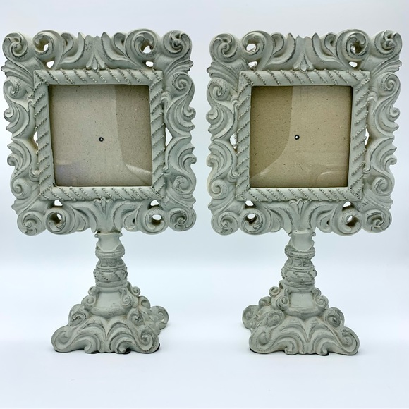 Distressed Farmhouse Shabby Chic Gray Baroque Picture Frames SET Pedestal Footed - Picture 1 of 15